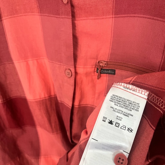 Columbia Flannel Shirt Pink Mauve Button Down Long Sleeve Plaid Fall Top Large - Picture 4 of 5